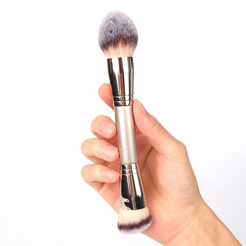 dpolla Dual-Ended Foundation Brush: Round & Angled Pro-Grade makeup brushes, 100% Vegan Synthetic Makeup Brush for Flawless Blending and Application of Liquid, Powder, Cream, Blush (Round Dual-Ended) - Image 1